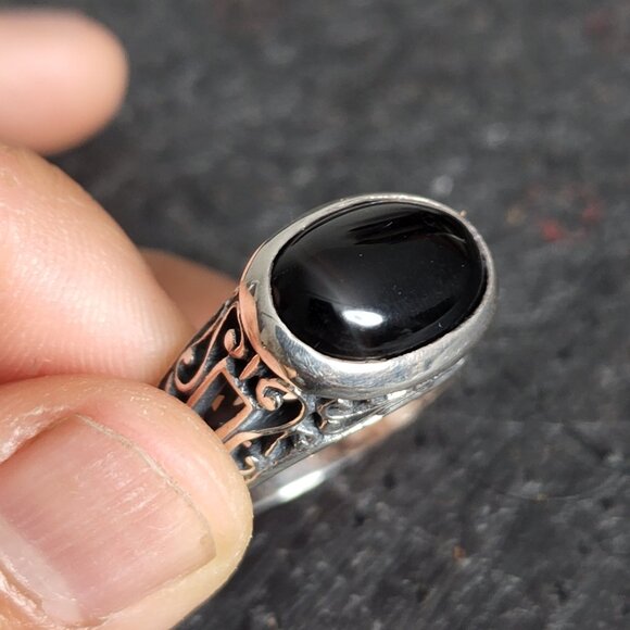 Onyx 925 sterling silver ring - size 7.5 OPENWORK - Picture 3 of 3